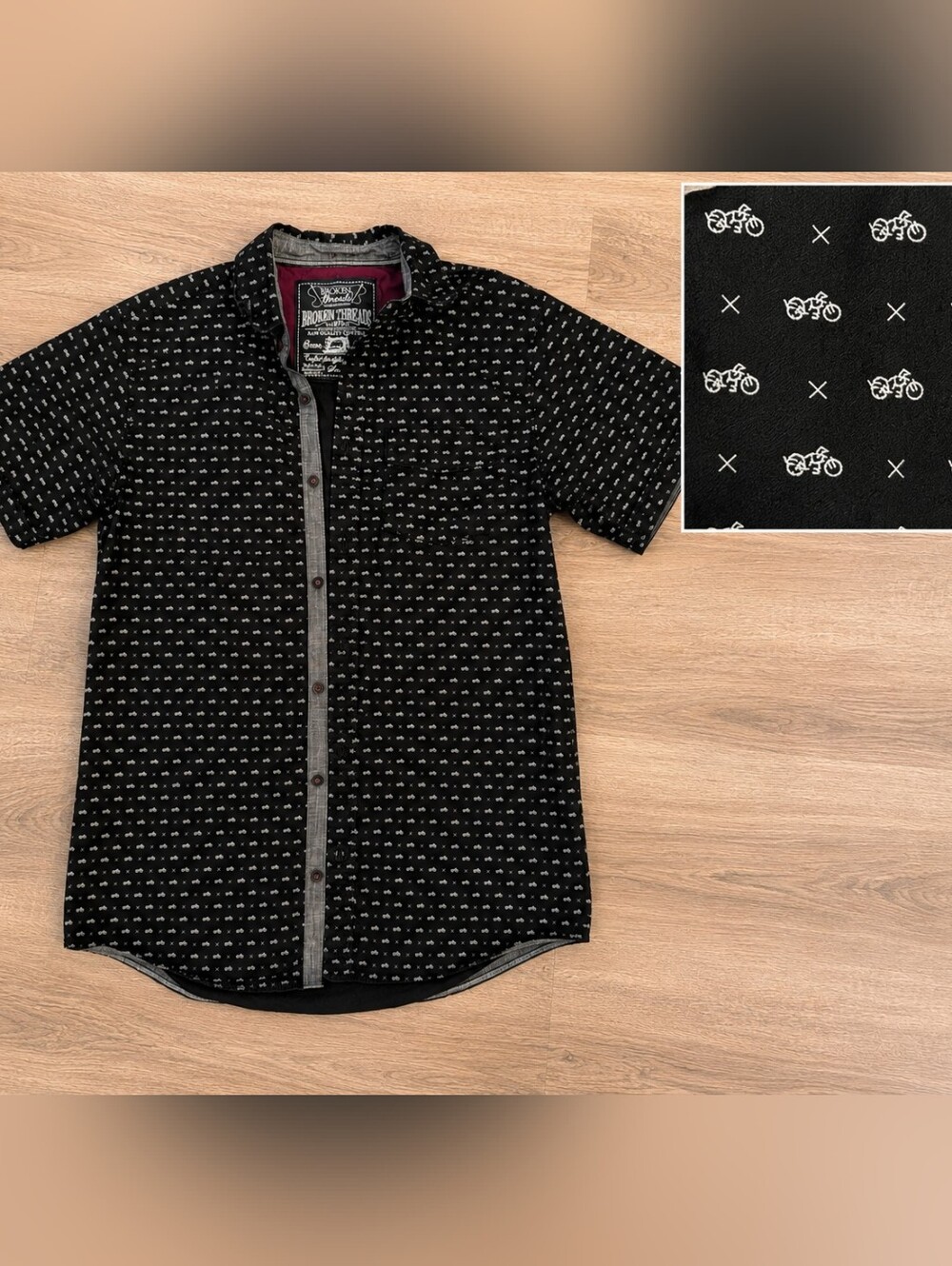 Broken Threads Motorcycle Print Button Front Shirt Biker Casual